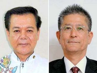 南城市長選挙に出馬を表明している古謝景春氏（左）と瑞慶覧長敏氏