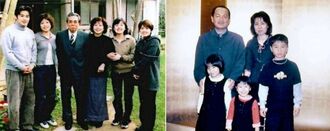 （左）家族で記念撮影に収まる岸本洋平さん（提供）　（右）親族の忘年会に家族と参加した渡具知武豊さん（提供）

