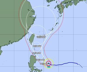 【拡大してみる】台風14号の進路予想図（気象庁HPより）