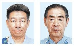 （左から）恩納村長選に立候補した長浜善巳氏と志喜屋文康氏
