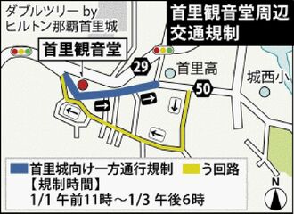 初詣の混雑回避のため 3カ所で交通規制を実施 - 沖縄タイムス