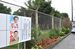 宜野湾市長選が告示され、普天間飛行場のフェンス沿いに設置された掲示板