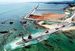 県民投票の告示日、辺野古では大浦湾側に新たな護岸を造るため、海岸（手前左）に石材を敷き詰める作業が進められた＝２０１９年２月１４日、沖縄県名護市（小型無人機で撮影）
