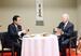　お茶を堪能する岸田首相（左）とバイデン米大統領＝２３日夕、東京都港区の八芳園（内閣広報室提供）