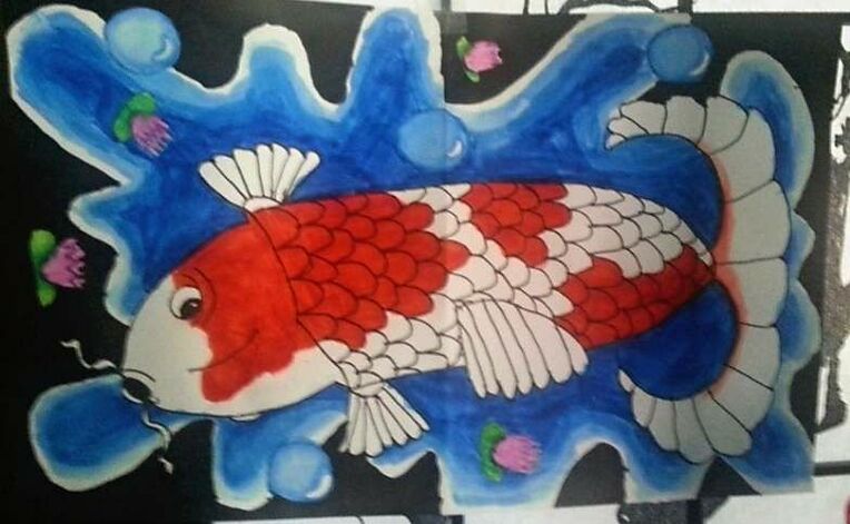 末の孫娘のエミが１０歳のころ、学校で国際文化学習の日に描いた鯉