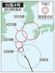 　台風４号の予想進路（２日１８時現在）